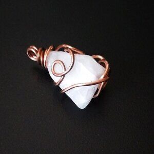 Handmade! Wire Wrapped! Rustic! Chunky Tumbled Crystal Quartz Pendant